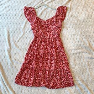 Cute casual red and white dress. Looks great with white vans and a Jean jacket!